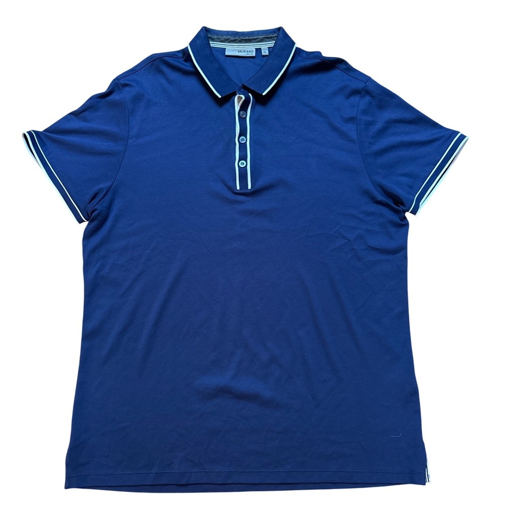 Murano Polo Shirt Mens Navy Blue Excellent Slim Fit Tipped‎ Cotton SIZE XL